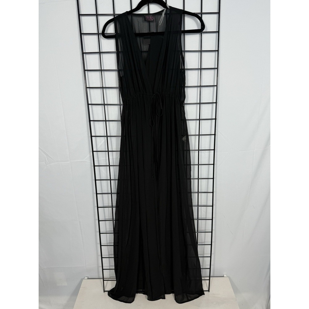 Hot Miami Styles Sheer Mesh Swimsuit Coverup Small Black Maxi Tie Front Belt NEW